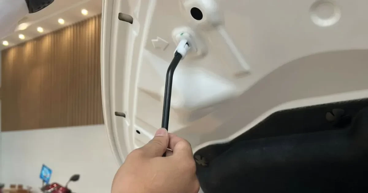 Nâng nắp capo lên và dựng thanh chắn lên