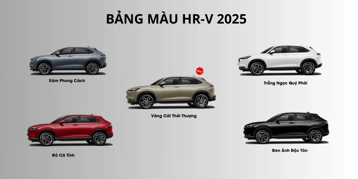 5 màu sắc ngoại thất chính thức của Honda HR-V 2025 tại Việt Nam