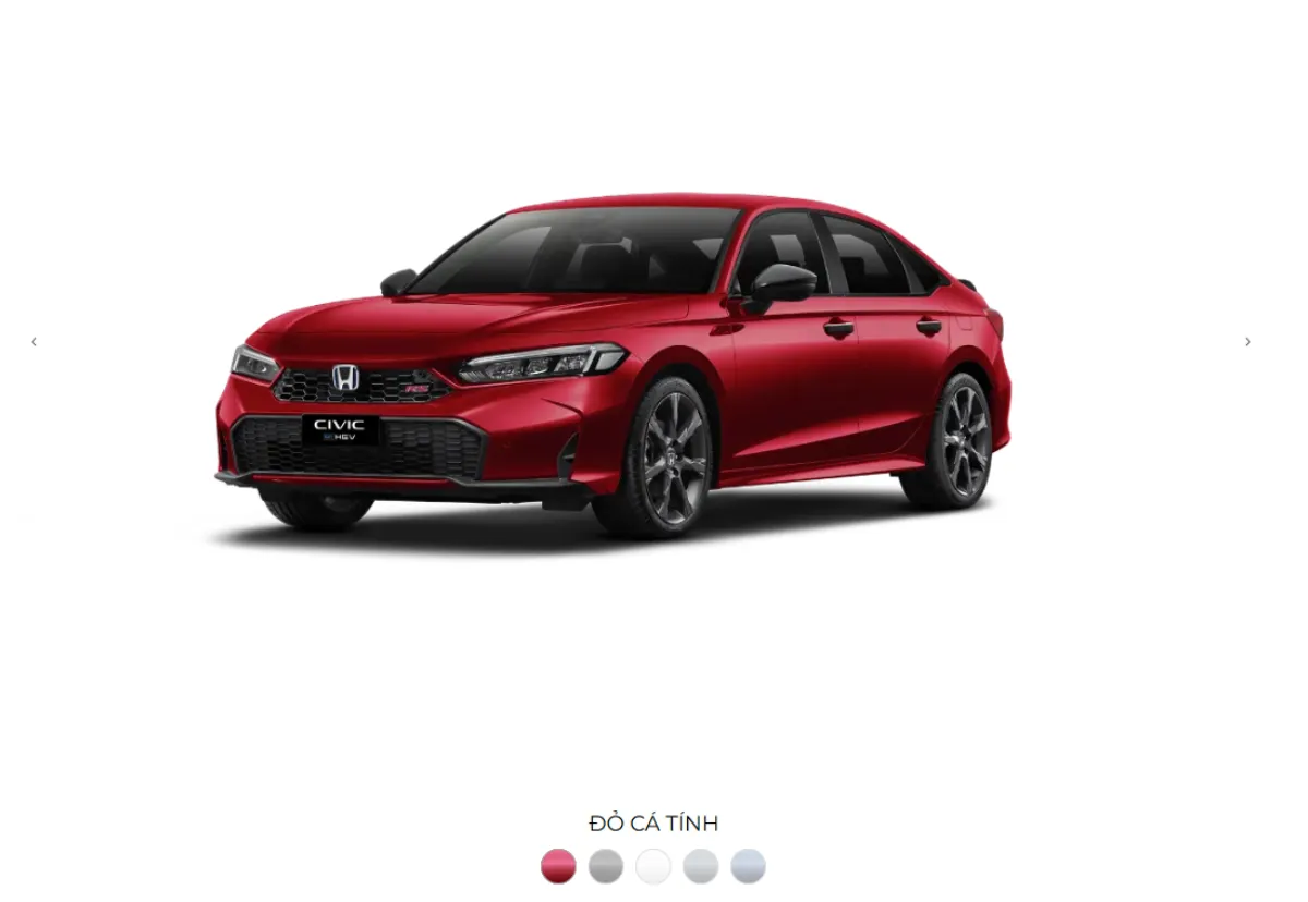 Civic màu đỏ RS: Màu đỏ nổi bật dưới ánh nắng, tôn lên phong cách thể thao, mạnh mẽ và cá tính.