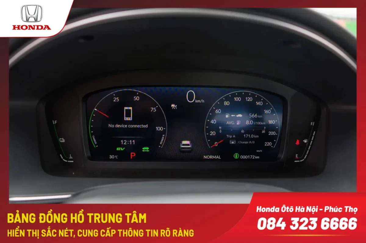 Bảng đồng hồ trung tâm điện tử 10.2 inch (RS, e:HEV RS) hiển thị sắc nét