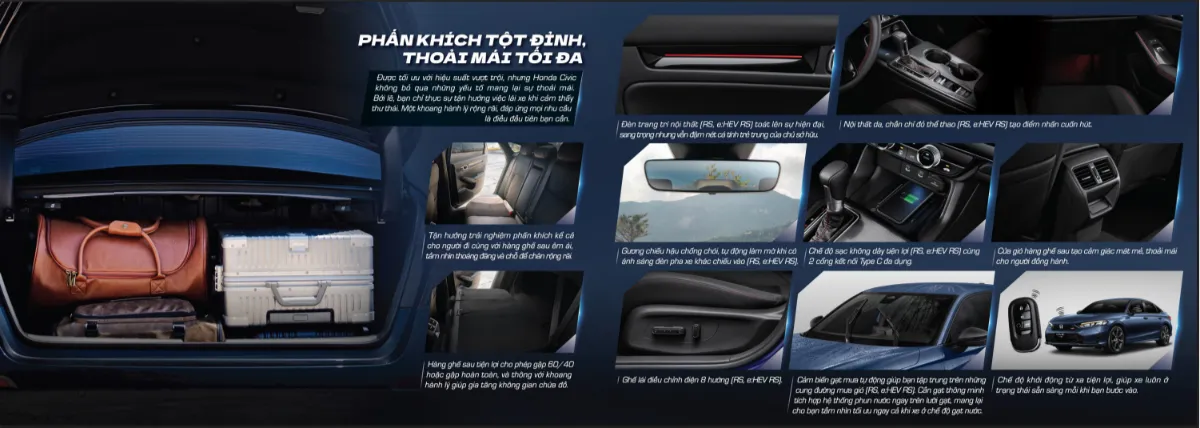 Nội thất Honda Civic 202 rộng rãi và nhiều tiện nghi cao cấp