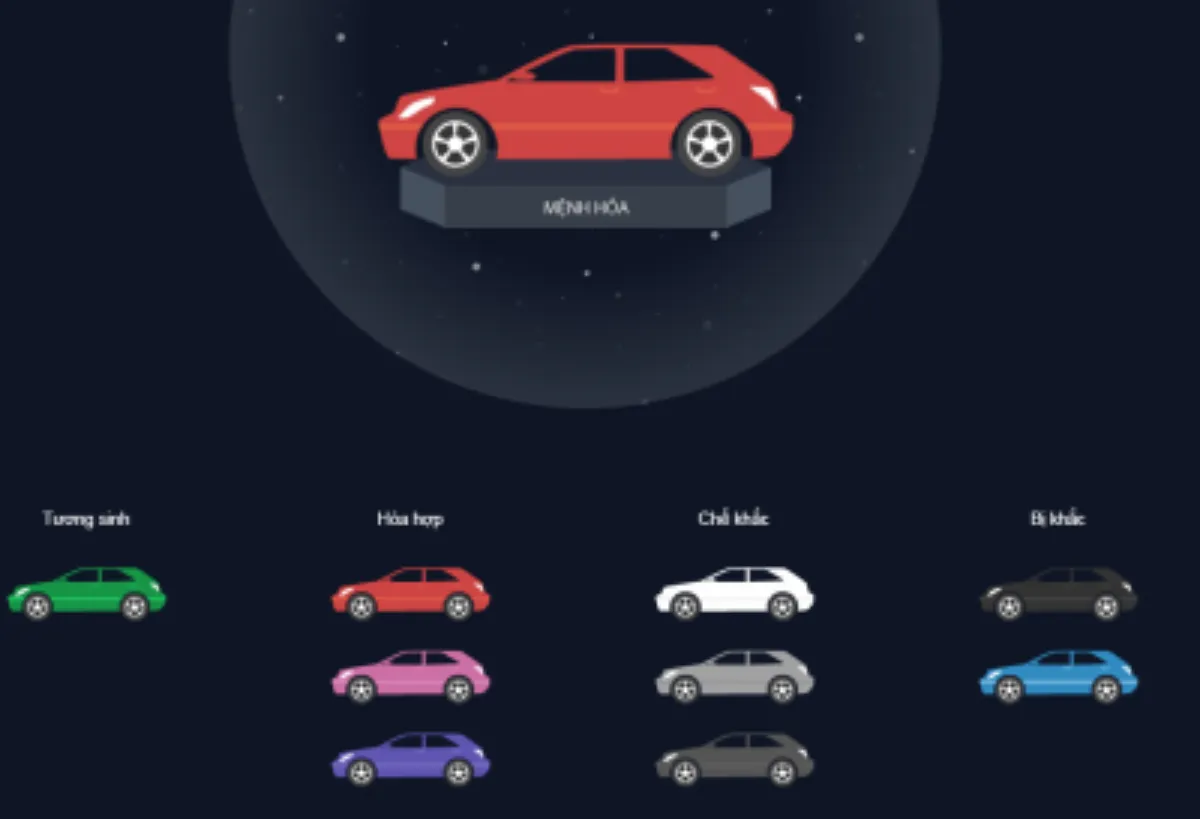 Bảng màu xe hợp - khắc - trung tính cho người mệnh Hỏa