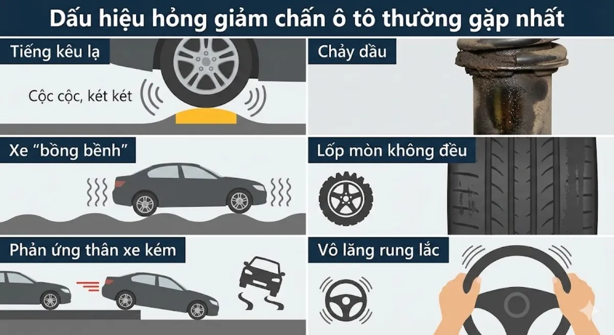 Dấu hiệu hỏng giảm chấn ô tô