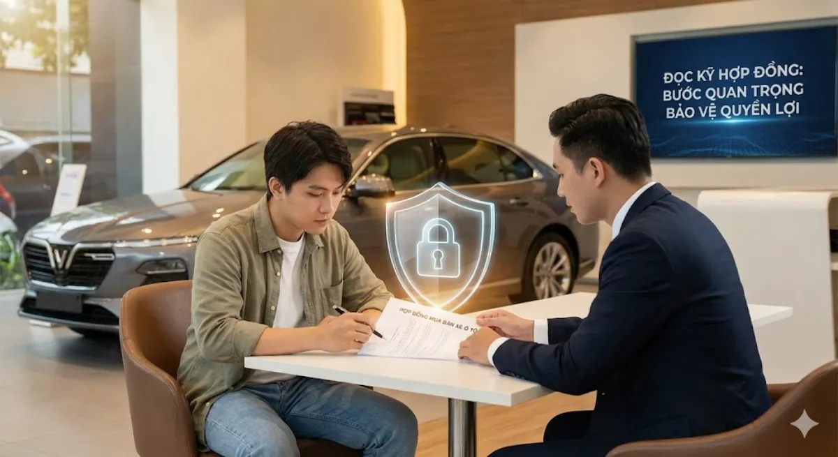 Đọc kỹ hợp đồng là bước quan trọng nhất để bảo vệ quyền lợi trước khi nhận xe