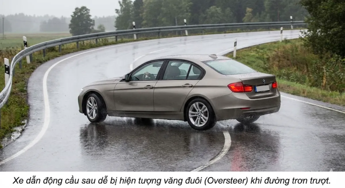 Xe dẫn động cầu sau dễ bị hiện tượng văng đuôi (Oversteer) khi đường trơn trượt