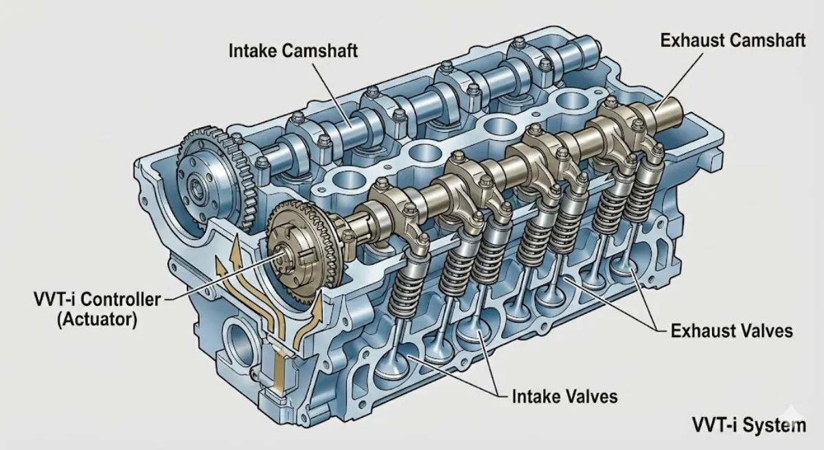 Cơ chế xoay trục cam nạp giúp VVT-i tự động điều chỉnh lượng khí vào buồng đốt theo tốc độ xe.